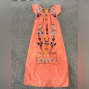 Girls Orange Mexican Embroidered Dress, EUC!